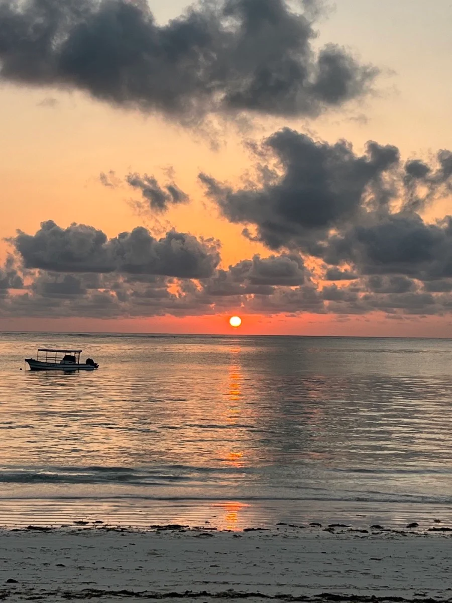 A boat on the Indian Ocean at sunset
